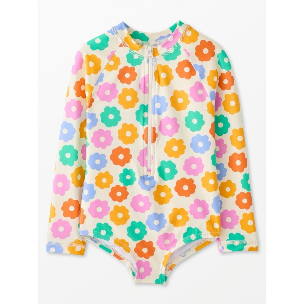 Hanna Andersson Floral Rash Guard Swimsuit Multicolor Size 12 One Piece Zip NWOT
